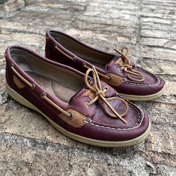 Sperry Top-Siders Angelfish Boat Shoes Burgundy Metallic Snakeskin Women's 10M - Picture 1 of 11